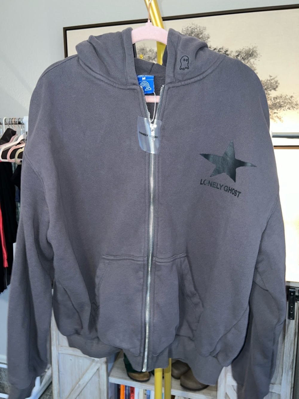 LONELY GHOST Gray Star Zip-Up Hoodie Women’s Size M